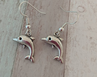 Dolphin earrings, dolphin jewellery, animal earrings, animal jewellery, ocean earrings, sealife earrings, charm earrings, gifts for her