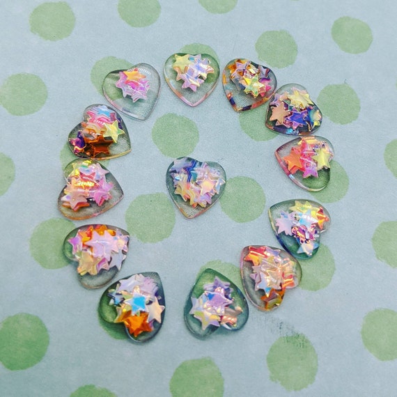 Starry heart stud earrings, kawaii stud earrings, kawaii jewelry, heart lover gifts, resin heart earrings, heart charms, heart themed,