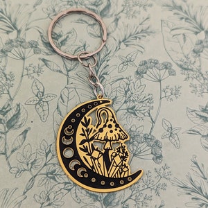 Mushroom keychain, mushroom Keyring, mushroom lover gifts, nature lover gifts, witch keychain, celestial keychain, celestial gifts,