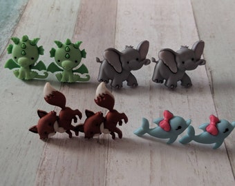 Dragon earrings, dolphin earrings, fun earrings, kawaii earrings, stud earrings, gifts for her, kei jewelry, cute earrings, teen earrings