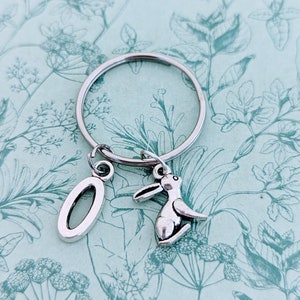 Rabbit keyring, rabbit lover gifts, personalized gifts, Easter gifts, pet keychain, pet lover gifts, animal bag charm, initial keychain