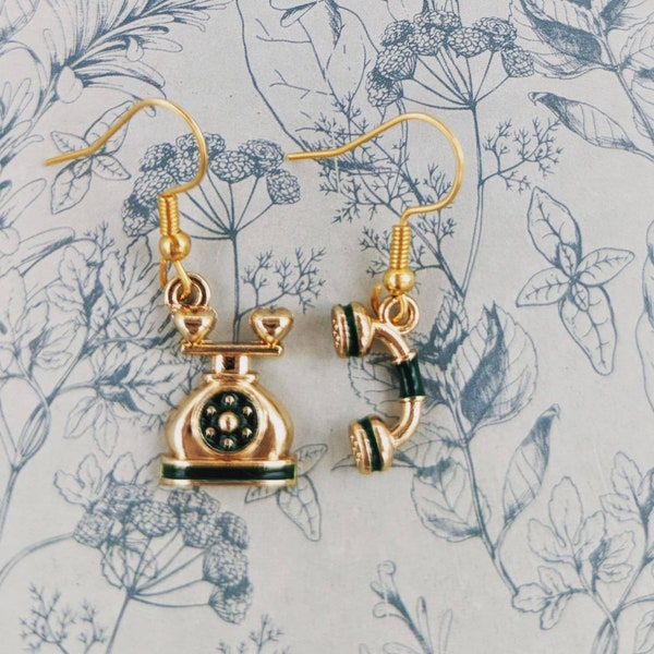 Telephone earrings, mismatch earrings, retro phone earrings, retro jewelry, rotary phone gifts, chic earrings, chic jewelry, novelty gifts,