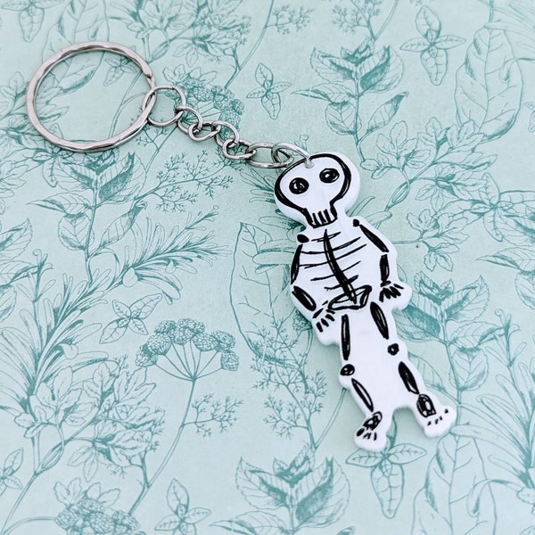 Skeleton Keychain, gothic Keychain, gothic accessories, skeleton accessories, Halloween gifts, Halloween Keychain, illustrator gifts,