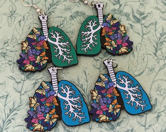 Pendientes de pulmones de flores, pendientes de anatomía, pendientes anatómicos, con temática de anatomía, pendientes góticos, regalos con temática de médico, regalos para estudiantes de médico,