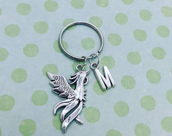 Phoenix keychain, phoenix keyring, phoenix gifts, bird keyring, bird gifts, sister gifts, fandom jewelry, bird keychain, initial keychain