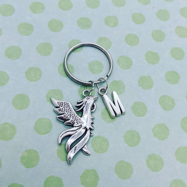 Phoenix keychain, phoenix keyring, phoenix gifts, bird keyring, bird gifts, sister gifts, fandom jewelry, bird keychain, initial keychain