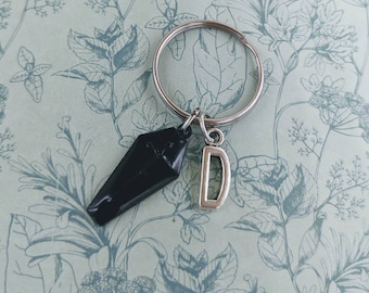 Coffin keyring, gothic keychain, gothic gifts, gothic keyring, Halloween lover gifts, Halloween keyring, bag charm, initial keyring,