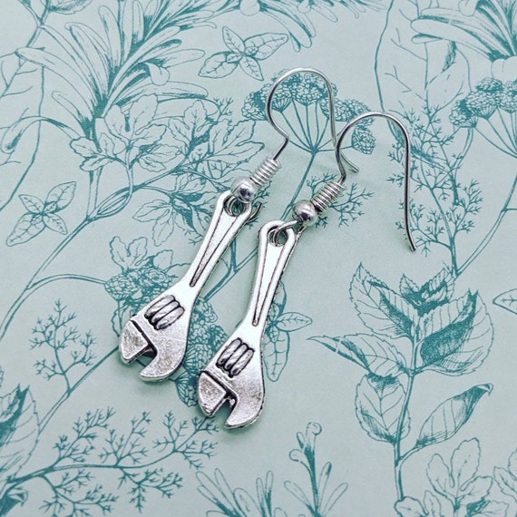 Wrench novelty earrings, fun quirky earrings, handywoman gifts, secret Santa gifts, wrench charm, tool charms, handyman gifts, builder gifts
