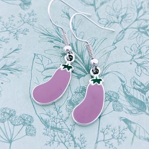 Purple aubergine fruit earrings, cute purple aubergine jewellery, aubergine lover gifts, aubergine fruit themed gifts, gifts for vegans
