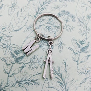 Compass keyring, maths keyring, maths lover gifts, student gifts, initial gifts, mathematician gifts, sister gifts, maths tutor gifts,