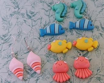 Seahorse themed earrings, nautical themed earrings, jelly fish lover gifts, jelly fish jewellery, sea creature lover gifts, fish earrings