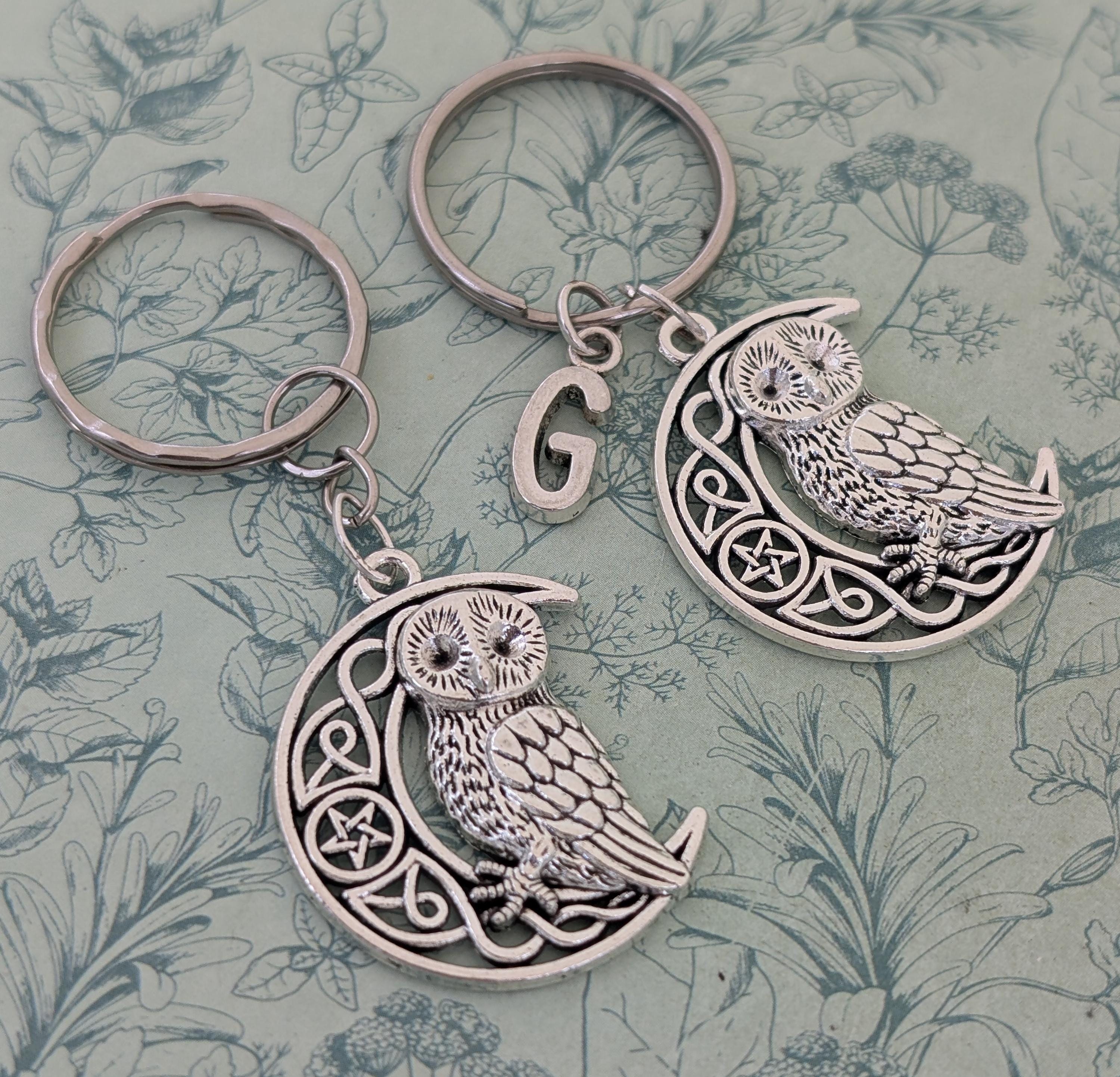 Witch owl keyring, celestial witch keychain, celestial accessories, witch lover gifts, owl inspired 