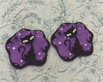 Black cat earrings, Halloween earrings, Halloween jewellery, Halloween lover gifts, black cat jewelry, gothic earrings, gifts for cat lovers