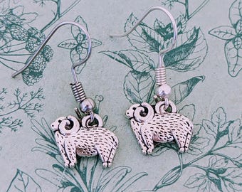 Ram sheep earrings, cute sheep jewellery, sheep lover gifts, sheep themed accessories, farm animal lovers, sheep farmer gifts, sheep gifts