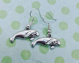 Manatee earrings, seal earrings, manatee jewelry, seal jewelry, beach gift, charm earrings, animal earrings, animal jewelry, gifts for her