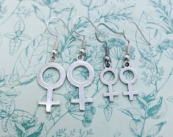 Female symbol earrings, feminist earrings, gifts for her, girl earrings, girl jewelry, feminist gifts, Venus symbol earrings, sister gifts