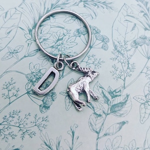 Moose keyring, moose gifts, animal keychain, animal lover gifts, bff gifts, sister gifts, initial keychain, initial gifts, zipper pulls,