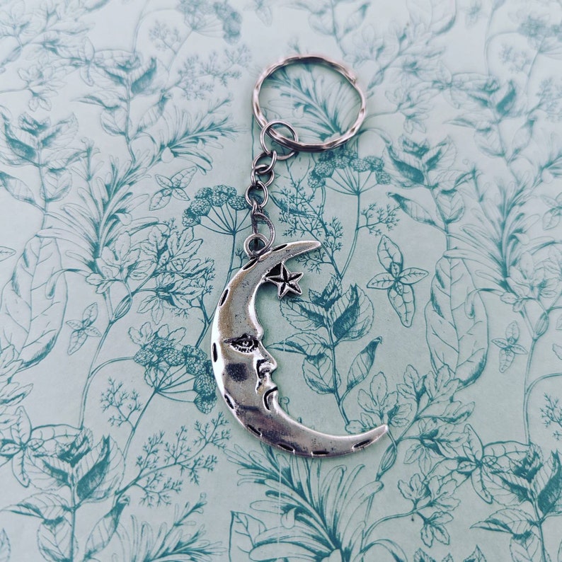 Moon keychain, moon lover gifts, moon Keyring, celestial Keychain, celestial themed, lunar moon gifts, witch inspired keychain, moon gifts, image 1