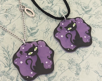 Halloween black cat necklace, Halloween jewelry, black cat jewellery, cat lover gifts, cat mom gifts, gothic necklace, spooky necklace,