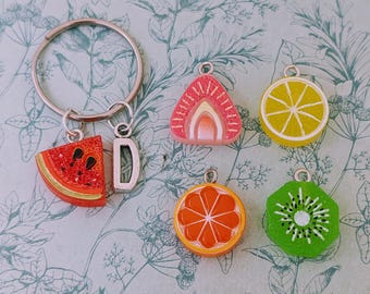 Cute fruit keyring, lemon themed keyring, lemon lover gifts, lemon charm, Strawberry keyring, Strawberry lover gifts, kiwi charm,