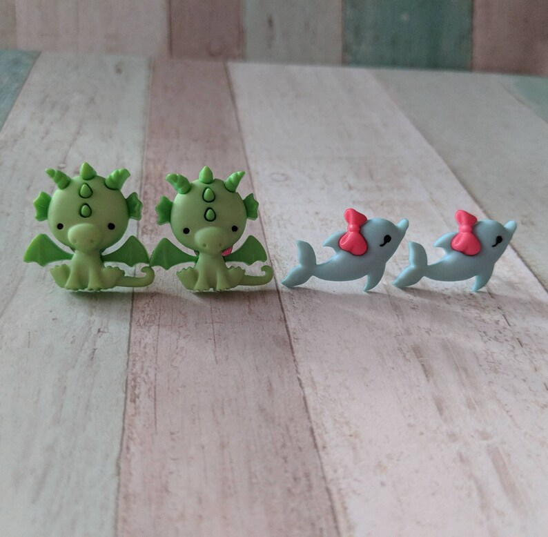 gifts for her cute earrings stud earrings Dragon earrings teen earrings fun earrings kawaii earrings kei jewelry dolphin earrings