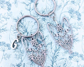 Cat keyring, cat keychain, cat lover gifts, gothic cat keyring, gifts for goths, cat lady gifts, stocking filler gifts, animal gifts,