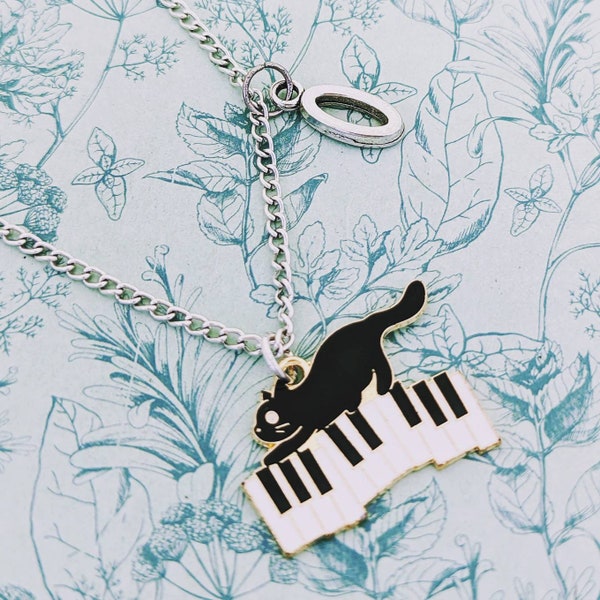 Collier de chat noir, cadeaux de pianiste, collier de pianiste, cadeaux d'amant de chat, cadeaux amusants et originaux de chat, maman de chat, dame folle de chat, cadeaux de musicien,