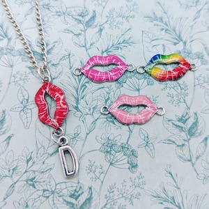 Lips necklace, kiss me charm, lips jewelry, hen party gifts, makeup lover gifts, makeup artist gifts, beautician gifts, lipstick inspired,