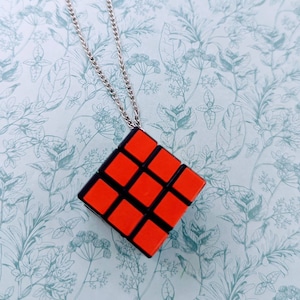 Rubik&#39;s cube necklace, gamer necklace, gamer jewellery, puzzle solver gifts, puzzle inspired gifts, puzzle lover gifts, statement necklace,