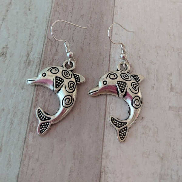 Dolphin earrings, dolphin jewelry, animal earrings, animal jewelry, sea life earrings, sea life jewelry, gifts for her, charm earrings