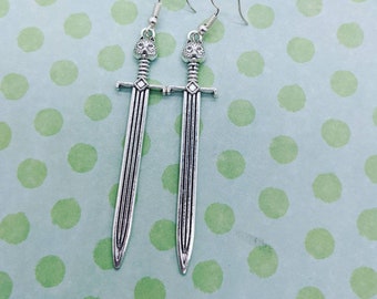 Sword earrings, gothic earrings, goth earrings, charm earrings, fantasy jewelry, medieval earrings, mediaeval jewelry, sword jewelry,