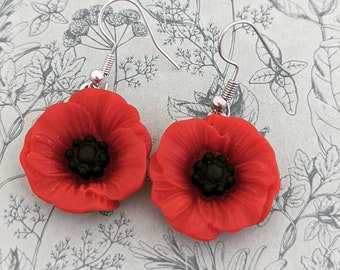 Poppy earrings, flower earrings, poppy Jewellery, flower lover gifts, flower inspired, statement earrings, florist gifts, remembrance gifts,