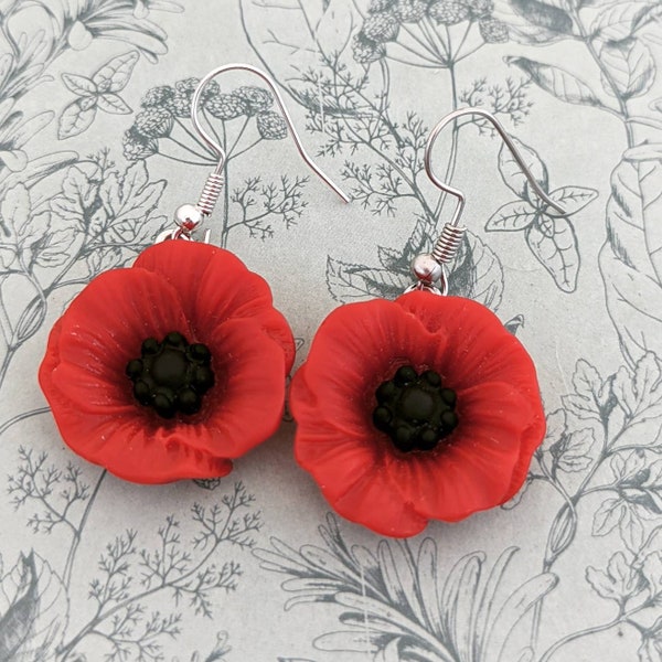 Poppy earrings, flower earrings, poppy Jewellery, flower lover gifts, flower inspired, statement earrings, florist gifts, remembrance gifts,