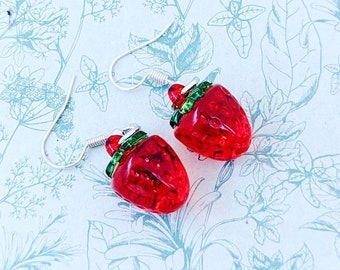 Strawberry earrings, strawberry jewelry, strawberry lover gifts, strawberry themed, fruit earrings, fruit jewellery, summer earrings,