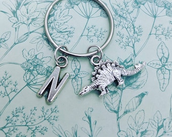 Dinosaur keyring, dinosaur lover gifts, animal keyring, initial keyring, stegosaur gifts, stegosaur lover gifts, Dino gift, Dino lover,