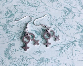 Pendientes de doble Venus, símbolo femenino, joyería feminista, pendientes LGBTQ, joyería lésbica, pendientes lésbicos, orgullo lésbico, pendiente feminista