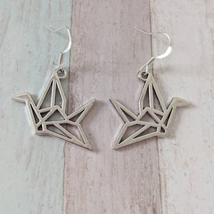Origami earrings, origami jewelry, crane earrings, bird earrings, good luck earrings, bird gifts, charm earrings, gifts for her,