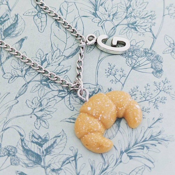 Collier croissant, bijoux croissants, amateurs de croissants, thème croissant, cadeaux boulanger, cadeaux chef pâtissier, thème français, bijoux alimentaires,