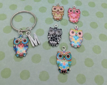 Owl keyring, stocking fillers, owl lover gifts, initial keyring, personalised gifts, bird watcher gifts, gifts for her, animal keyring,