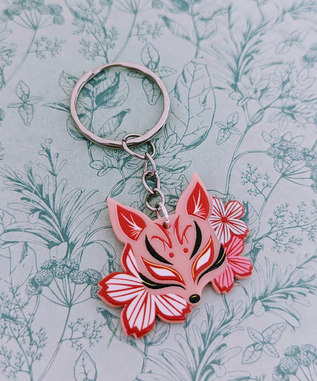 Fox Keychain, Kawaii Keychain, Sakura Keychain, Gifts for Fox Lovers