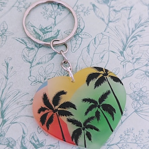 Palm tree keychain, flower Keyring, heart keychain, heart accessories, summer accessories, palm tree themed, Hawaii themed, bag accessories
