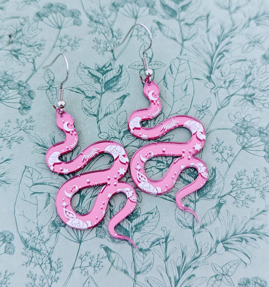 Pink Snake Earrings Snake Jewellery Snake Lover Gifts Etsy