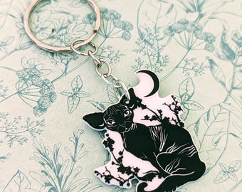 Sphynx cat keyring, sphynx cat keychain, sphynx cat lovers, sphynx cat mom gifts, sphynx cat accessories, gothic keyring, gothic gifts,