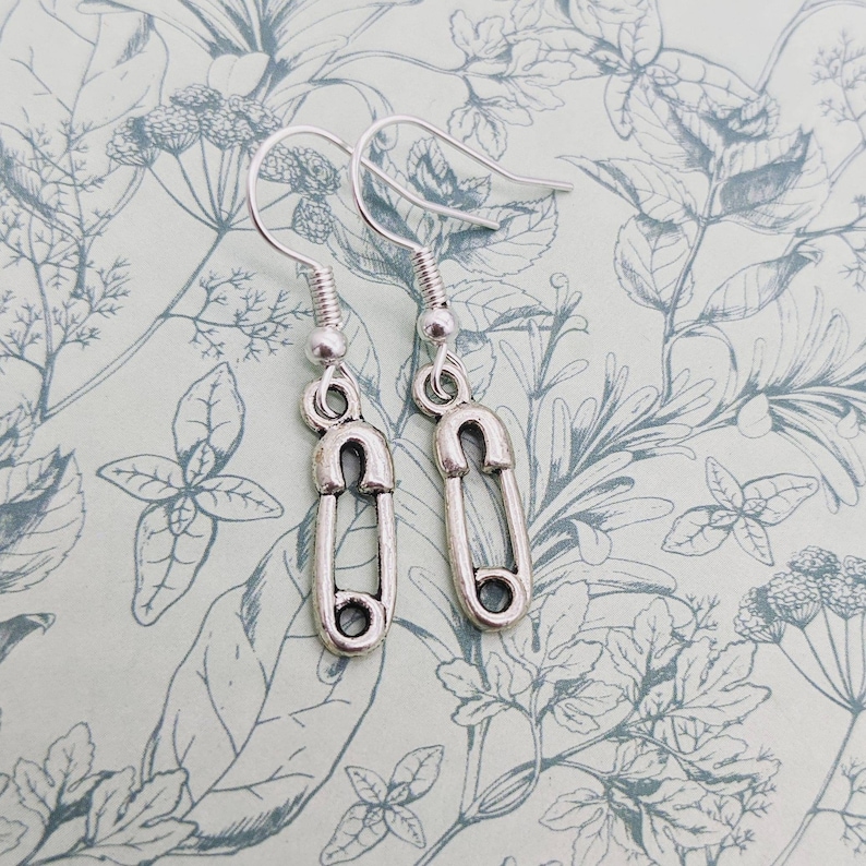 Safety pin earrings, emo earrings, alternative gifts, punk earrings, sister gifts, novelty jewelry, kitsch earrings, gothic earrings, image 1