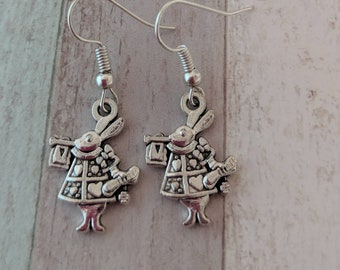 Rabbit earrings, rabbit jewelry, wonderland earrings, fandom earrings, fandom jewelry, gifts for her, cute earrings, Easter earrings