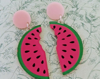 Brincos de melancia, brincos de declaração, joias de melancia, brincos de frutas, joias de frutas, presentes para amantes de frutas, brincos de verão, presentes de verão
