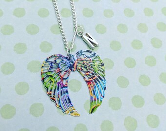 Collar de ala de ángel, collar inicial, regalos de ángel de la guarda, collar de amuletos, joyas conmemorativas, regalos de recuerdo, regalos de simpatía,