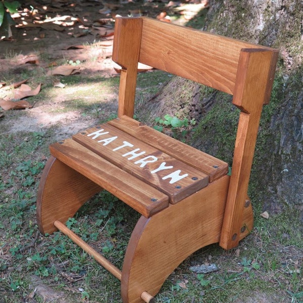 Personalized Stained Step Stool That Folds into a Chair