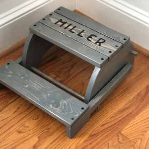Personalized Stained Step Stool That Folds into a Chair (Grey)