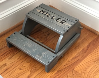 Personalized Stained Step Stool That Folds into a Chair (Grey)